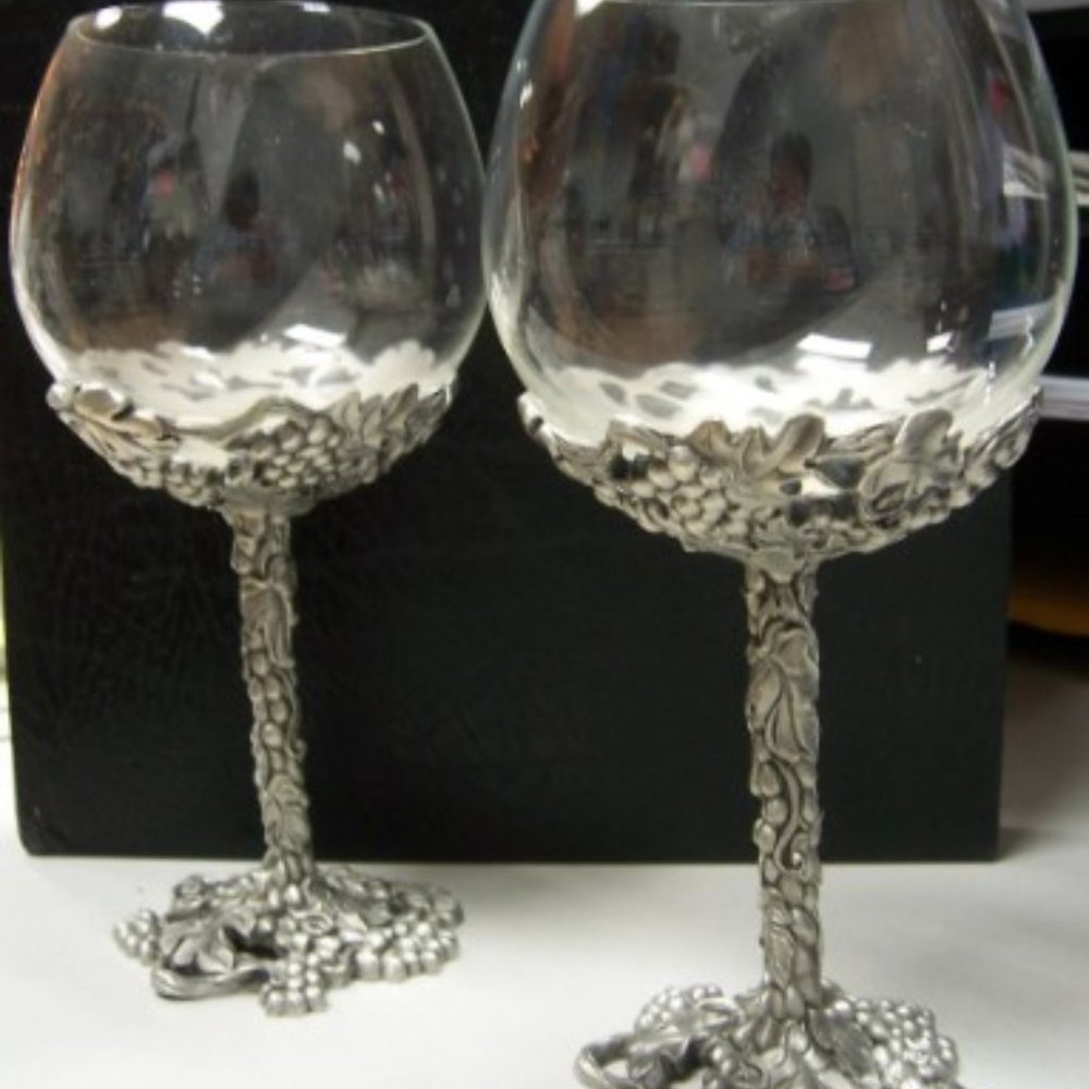 Etain Zinn Seagull Pewter Wine Glasses — Set of Two (2) - NEW
